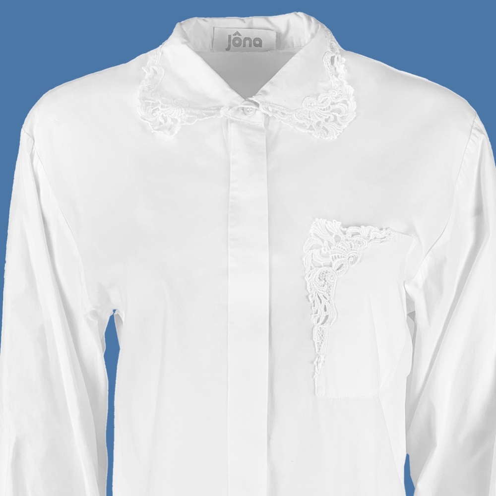 Stunning Vintage Jona 70s Long Sleeve Blouse Lace Pocket Detail